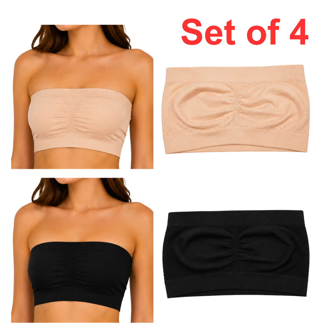 Strapless Soft And Non-Padded Tube Bra For Women | Set of 4 ( 2 pieces SKin or 2 Pieces Black Color) | Comfortable for Daily Wear - 30