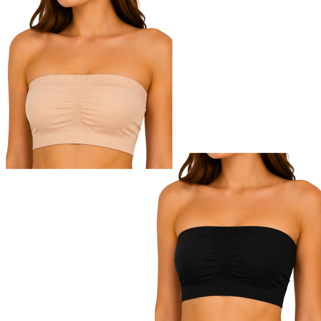 Strapless Soft And Non-Padded Tube Bra For Women | Set of 4 ( 2 pieces SKin or 2 Pieces Black Color) | Comfortable for Daily Wear - 30