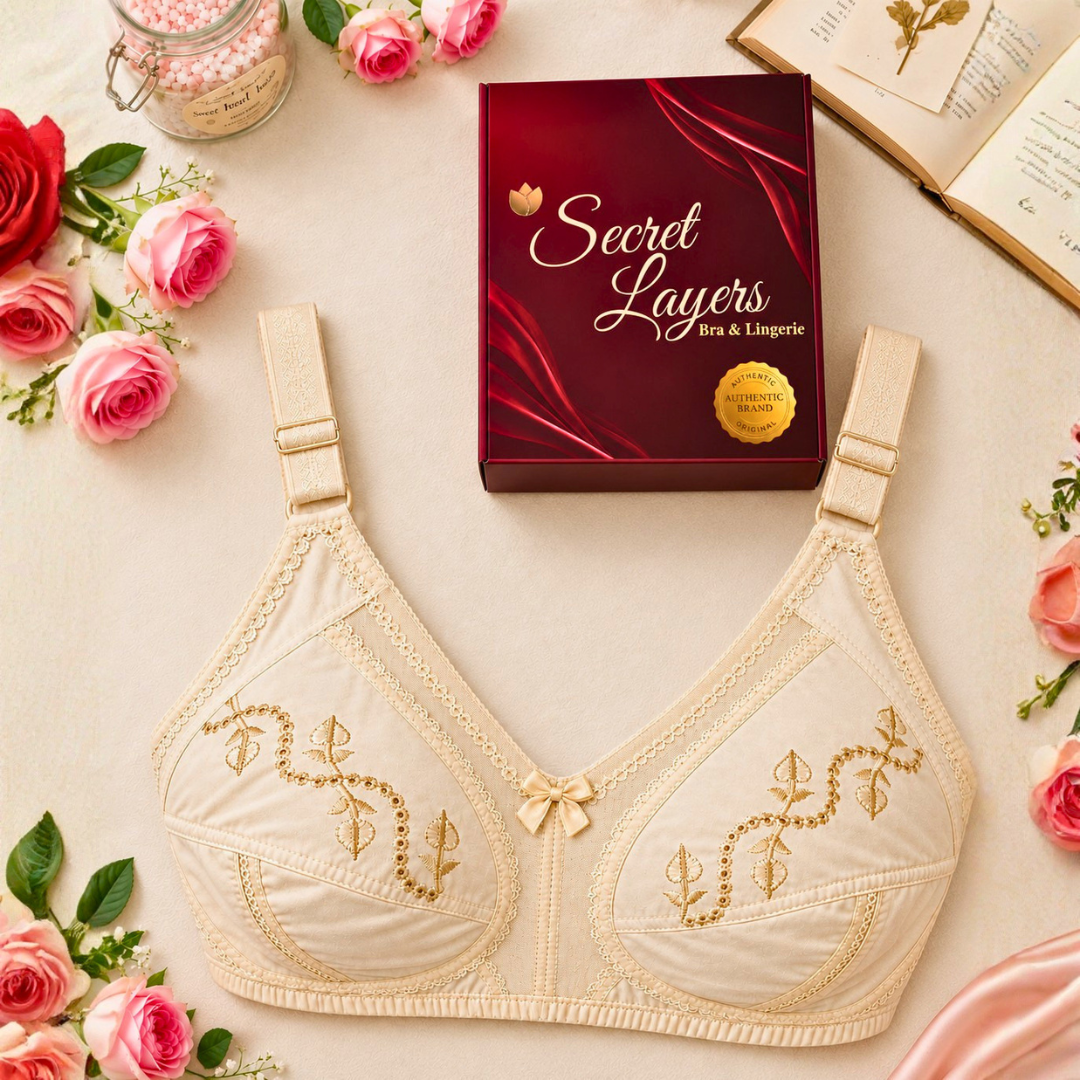 SL Comfort Plus Premium Ladies Bra - Skin Color - Front Embroidery Design with Lace Detailing - 32