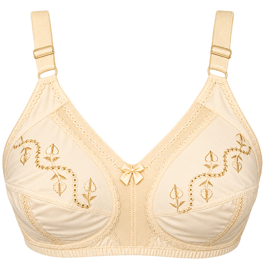 SL Comfort Plus Premium Ladies Bra - Skin Color - Front Embroidery Design with Lace Detailing - 32