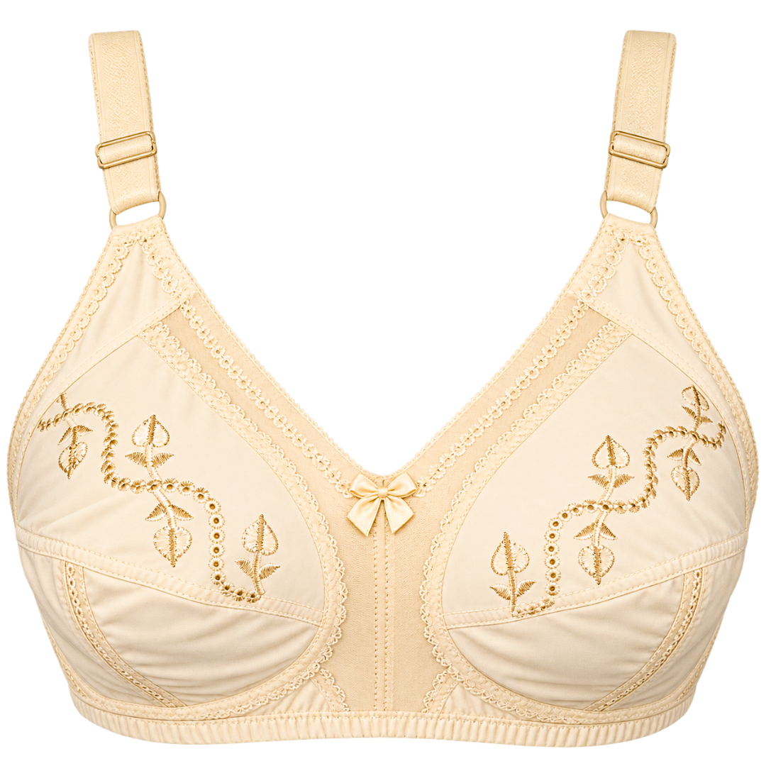 SL Comfort Plus Premium Ladies Bra - Skin Color - Front Embroidery Design with Lace Detailing - 32