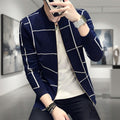 Men's Grid Pattern A Sharp Look  Casual Jacket Stylish Grid Pattern Outerwear For Men Modern Casual Jacket - L, Navy Blue