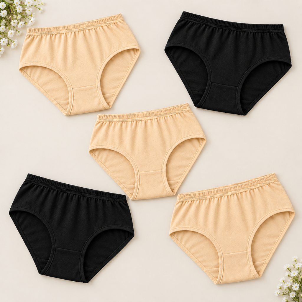 Everyday Soft Cotton Jersey Women's Panties Breathable Comfortable Ladies Underwear Innerwear - Pack of 5 - L