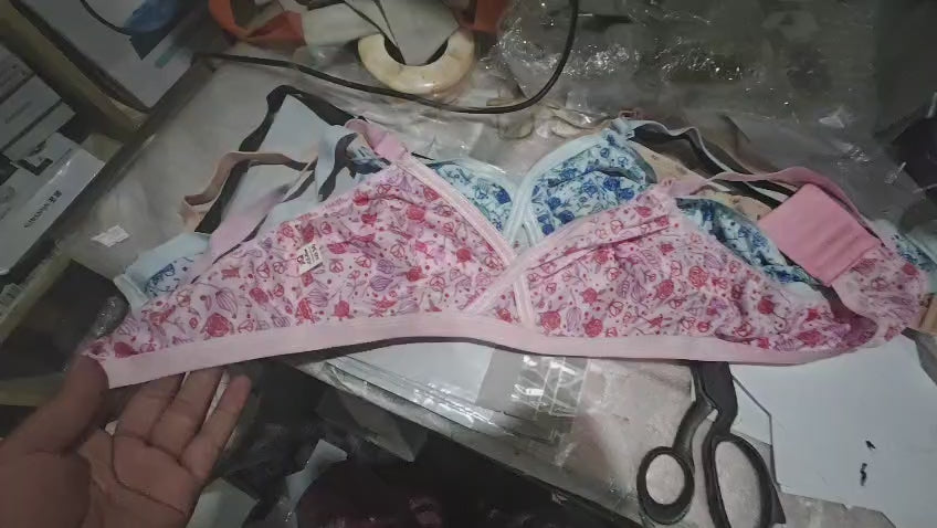 Pack Of 4 Women Ladies Girls Classy Multi Colour Jersey Printed Bra Brief Blouse Brazier Brass                  ie - Comfortable Daily Innerwear Set - 32 to 42